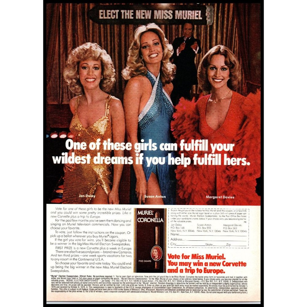 1976 Muriel Coronella Cigars Beauty Pageant Vintage Print Ad Evening Gown Photo